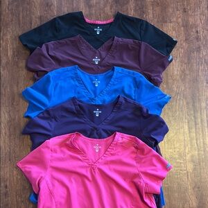 Med Couture Women's V-Neck Scrub Tops - Black, burgundy, Purple, Blue, Pink